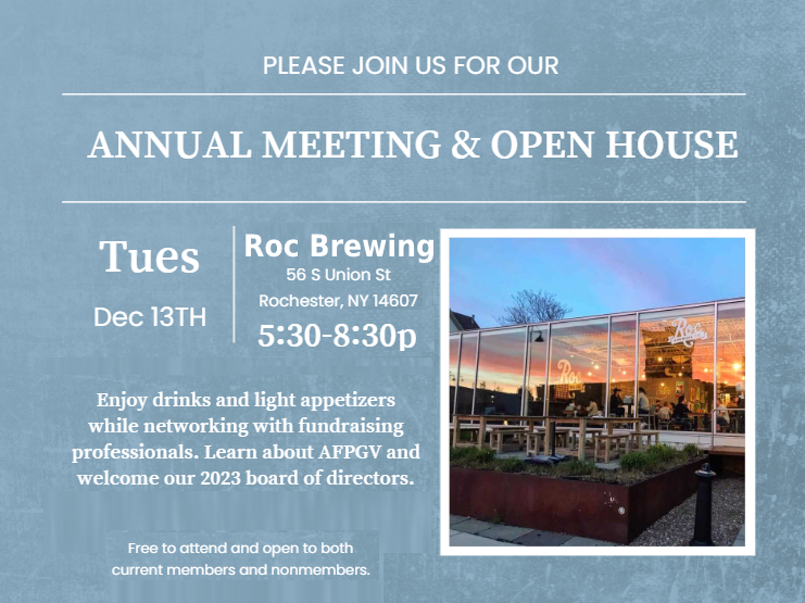 Annual Meeting and Open House Flyer, Tuesday, December 13, 2022, 5:30PM - 8:30PM at Roc Brewing Co,56 S Union St, Rochester, NY 14607
